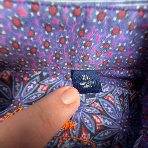 Robert Graham XL Button Up Shirt Blue Stripe Contrast Cuffs Funky - Picture 9 of 11